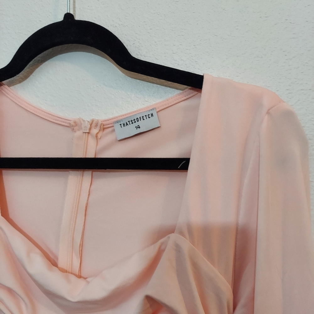 ThatsSoFetch Ruched Long Sleeve Dress Pink Medium - Picture 7 of 12